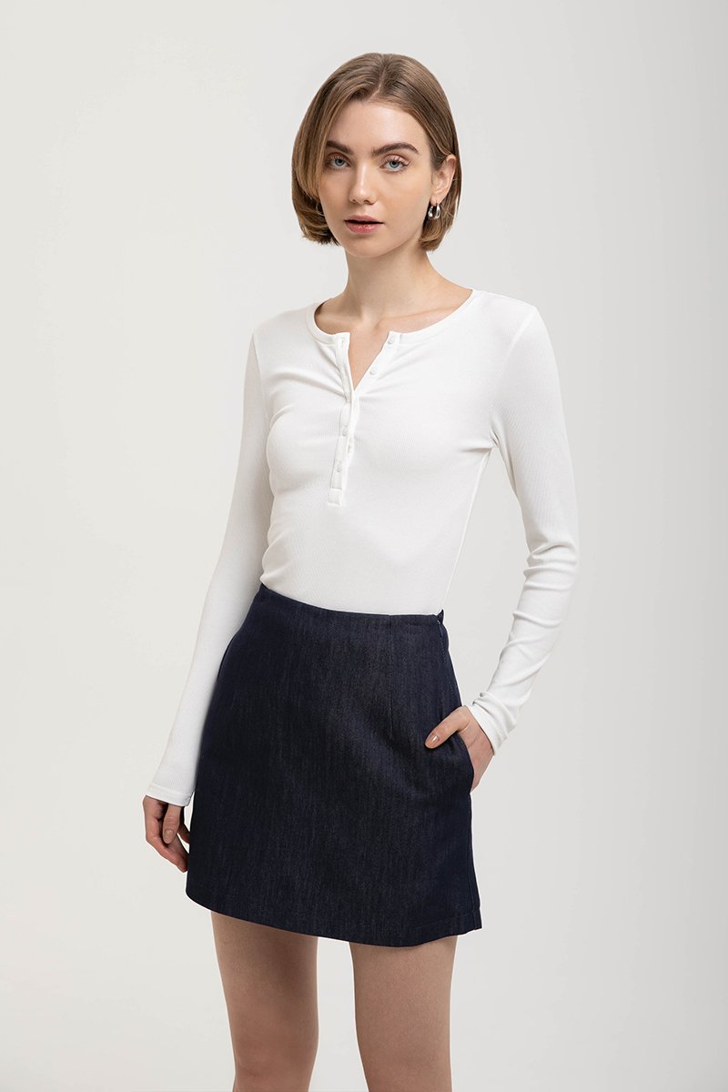 STACIA BUTTONDOWN LONGLINE RIBBED KNIT TOP