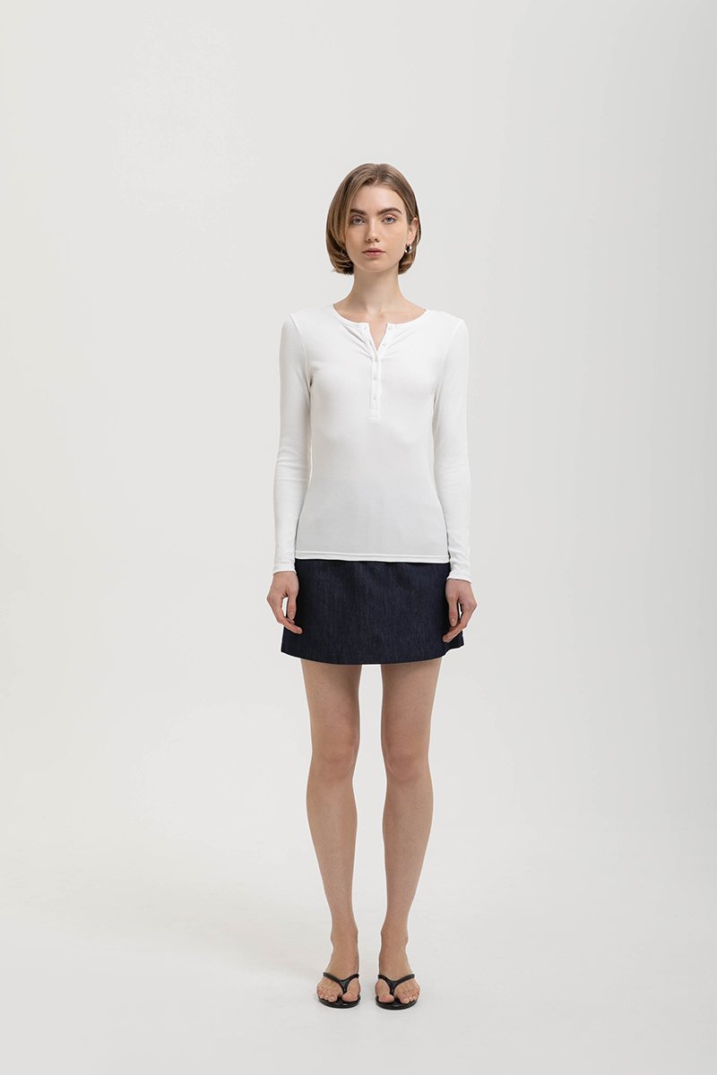 STACIA BUTTONDOWN LONGLINE RIBBED KNIT TOP