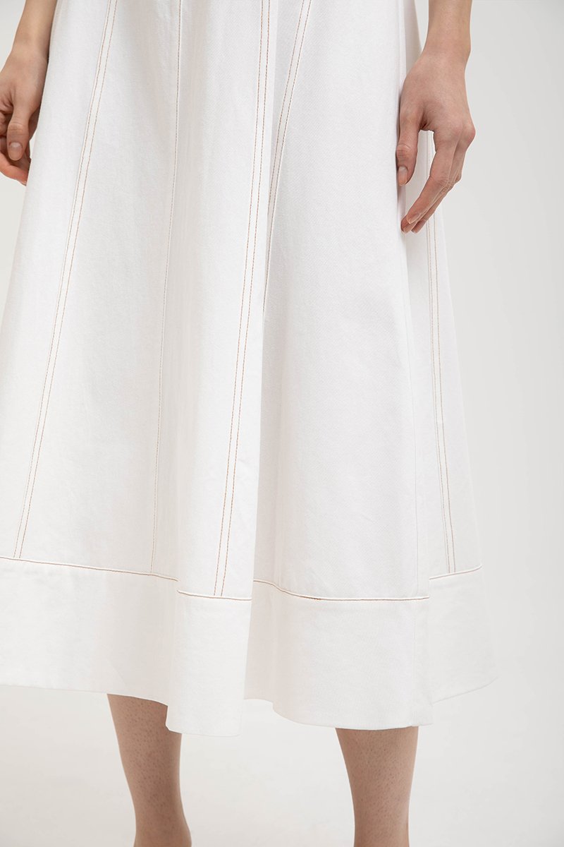 TAMARA HALTER PANELLED DENIM DRESS