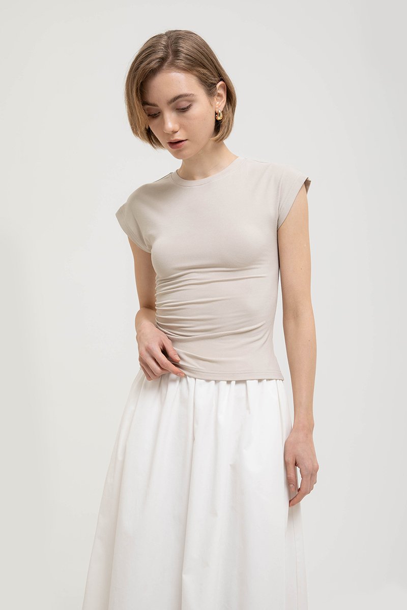 EDDIE CAP SLEEVE RUCHED TEE