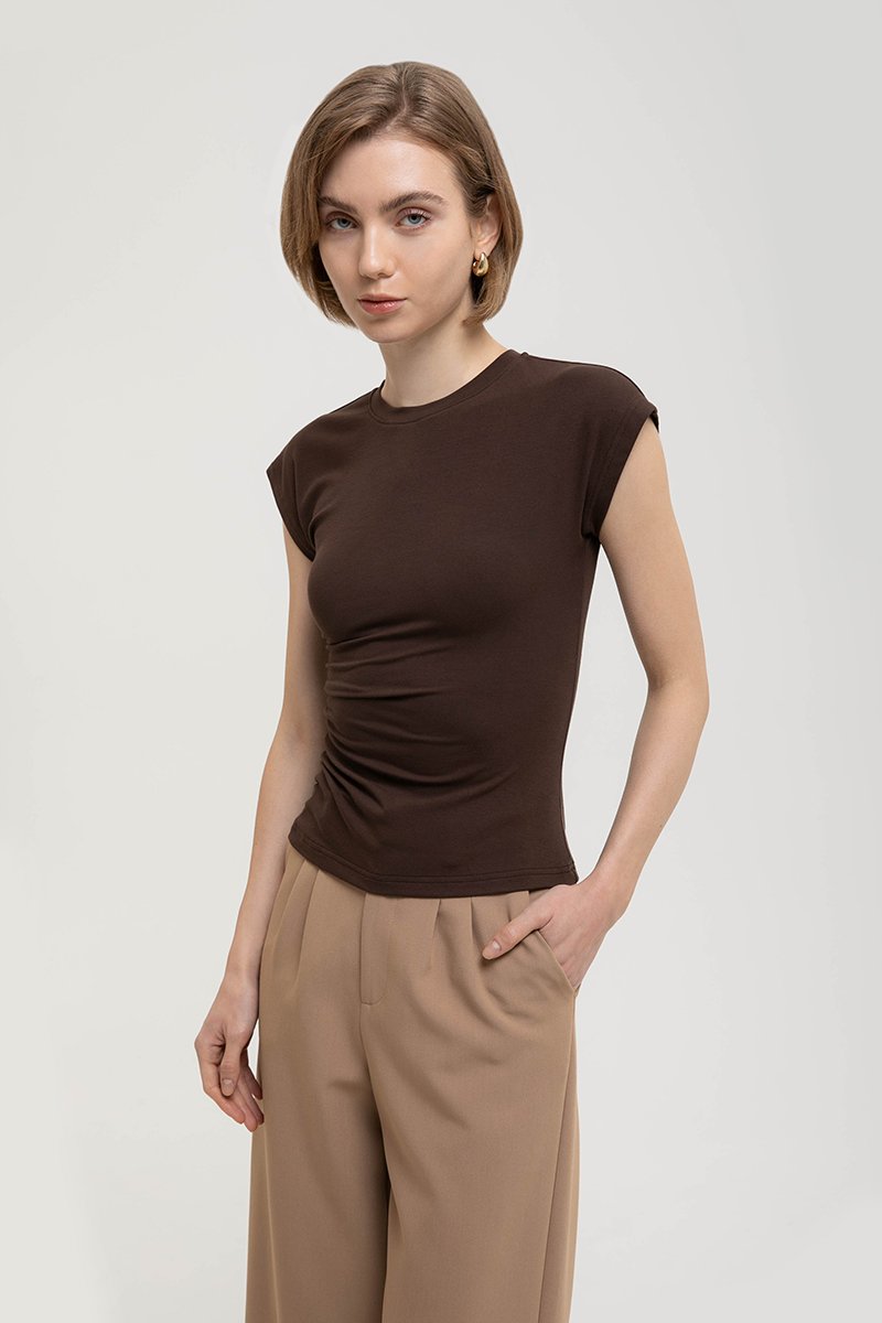 EDDIE CAP SLEEVE RUCHED TEE