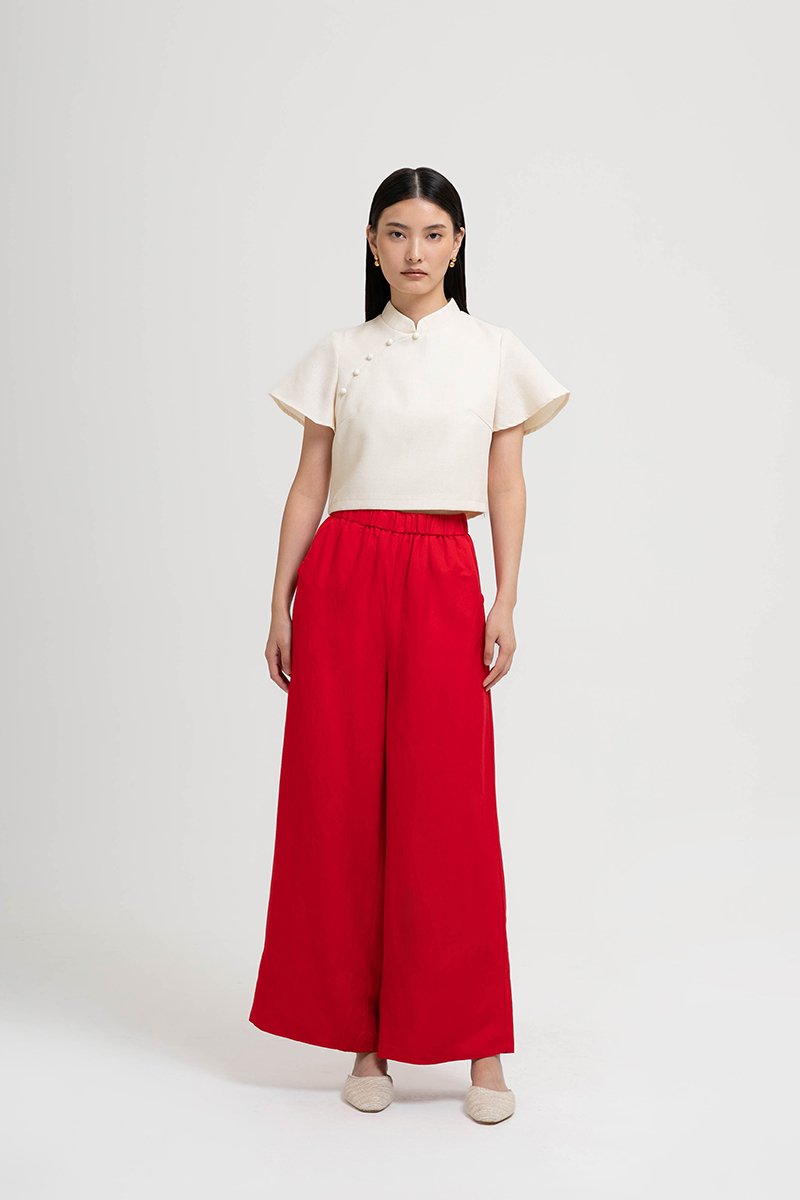 HARPER ELASTIC WAISTBAND WIDE LEG LINEN PANTS (SALE)