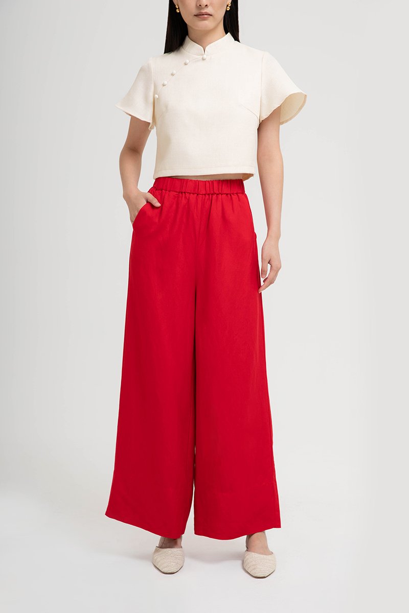 HARPER ELASTIC WAISTBAND WIDE LEG LINEN PANTS (SALE)