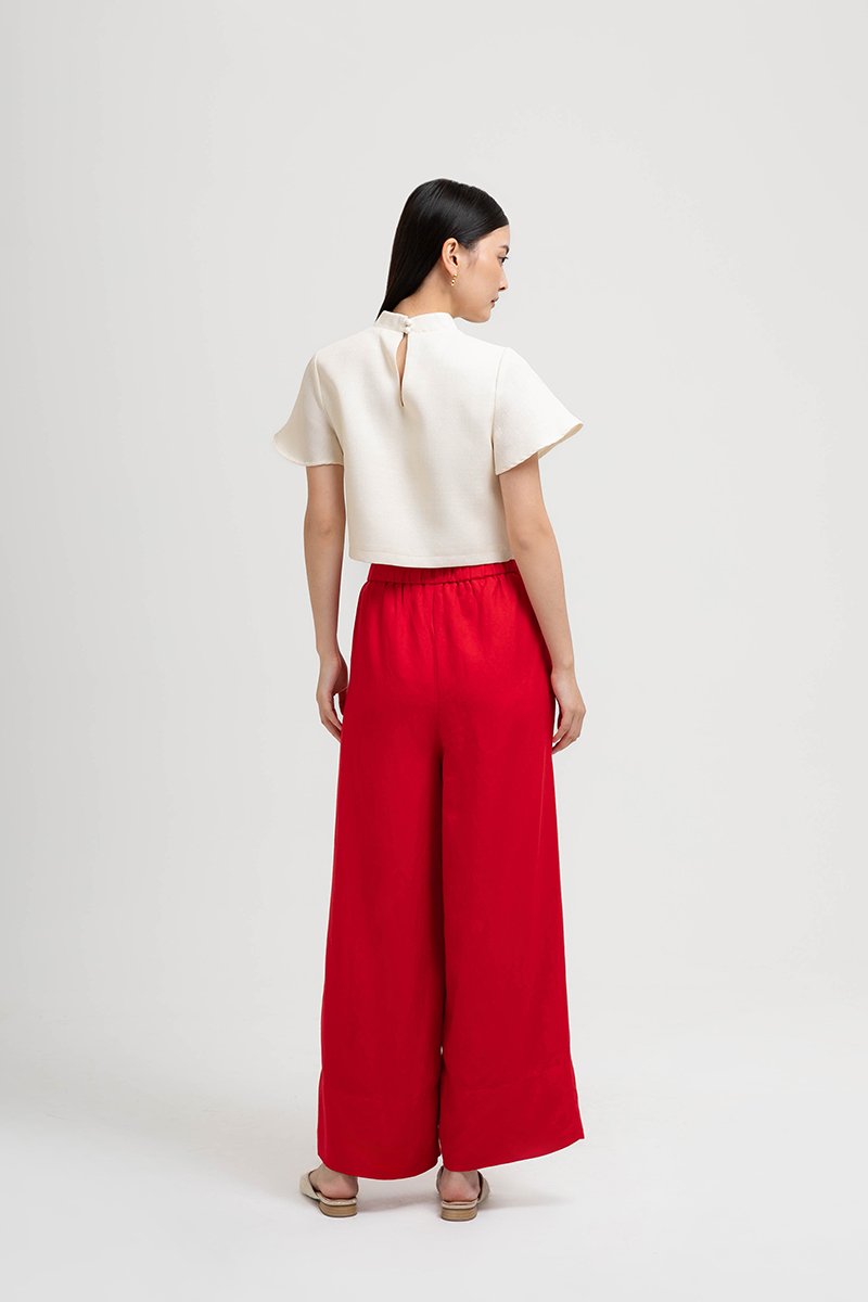 HARPER ELASTIC WAISTBAND WIDE LEG LINEN PANTS (SALE)