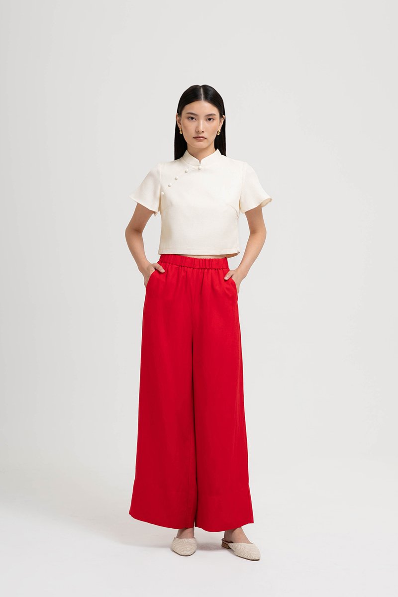 HARPER ELASTIC WAISTBAND WIDE LEG LINEN PANTS (SALE)