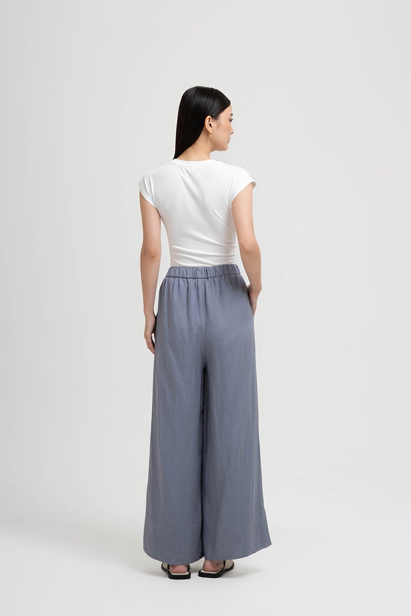 HARPER ELASTIC WAISTBAND WIDE LEG LINEN PANTS (SALE)