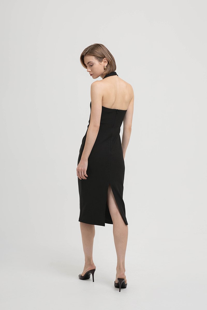 ADELINE HALTER RUCHED MIDI DRESS