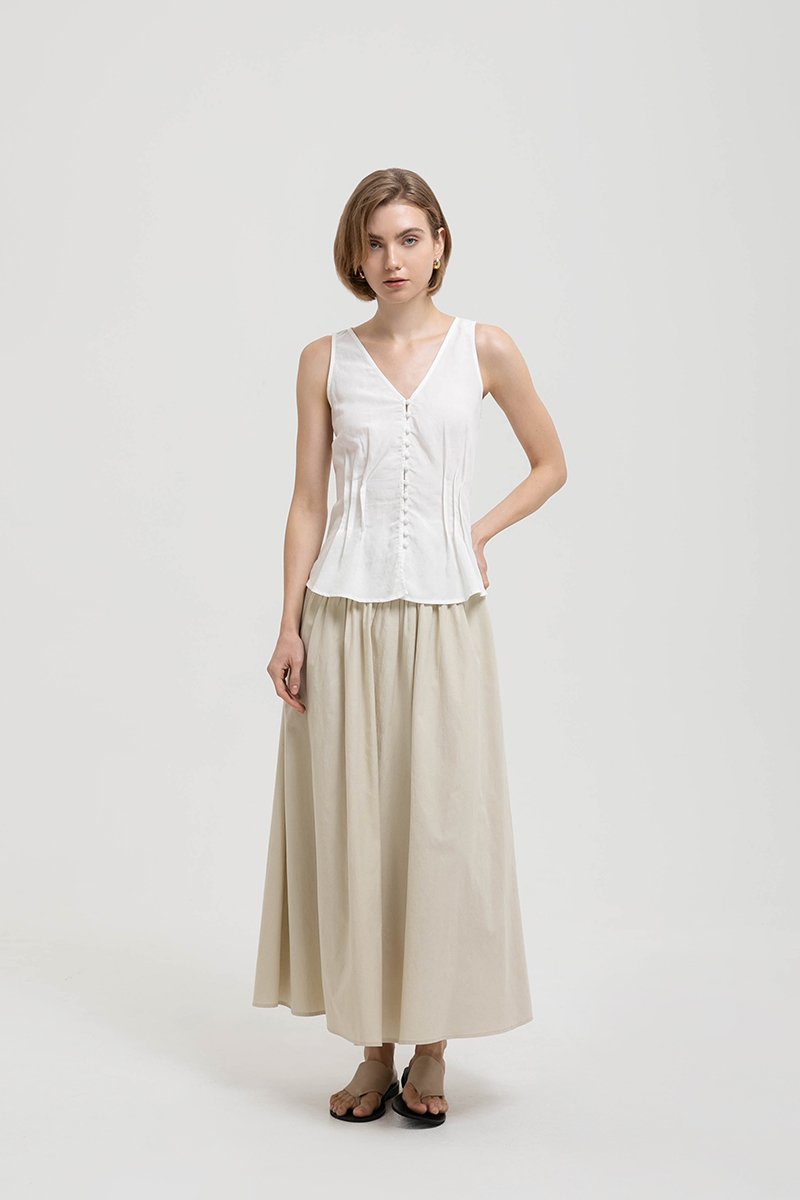 VIENNA BUTTONDOWN PLEATED LINEN TOP