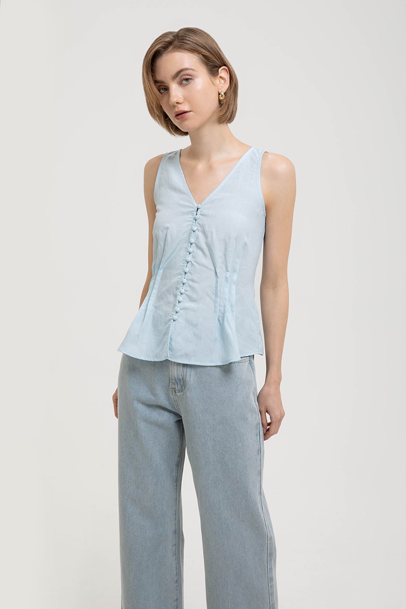 VIENNA BUTTONDOWN PLEATED LINEN TOP