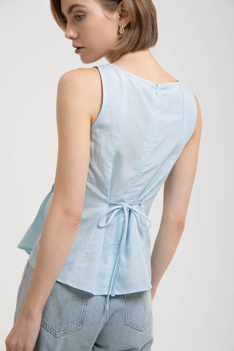 VIENNA BUTTONDOWN PLEATED LINEN TOP