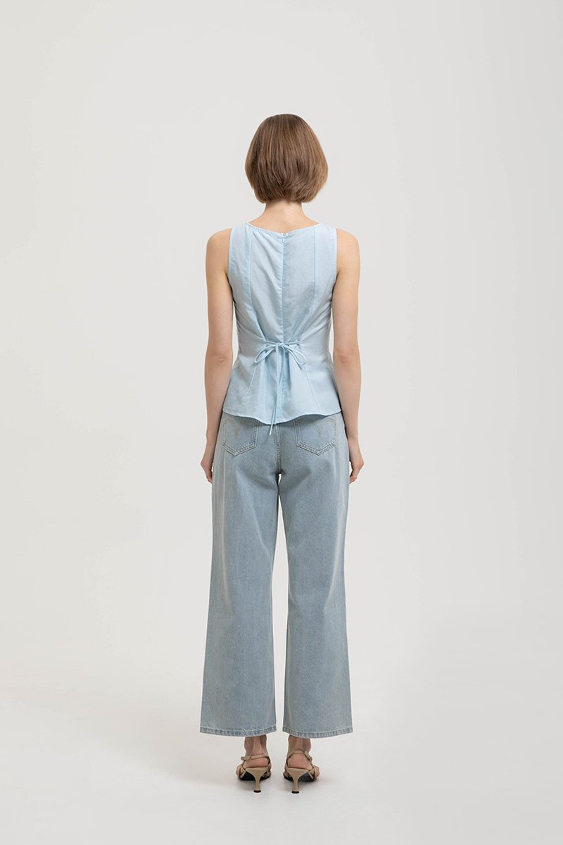VIENNA BUTTONDOWN PLEATED LINEN TOP