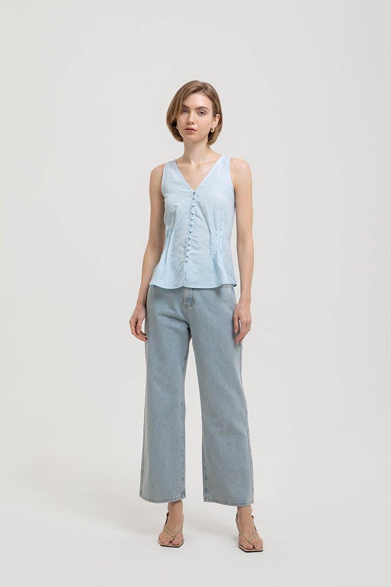 VIENNA BUTTONDOWN PLEATED LINEN TOP