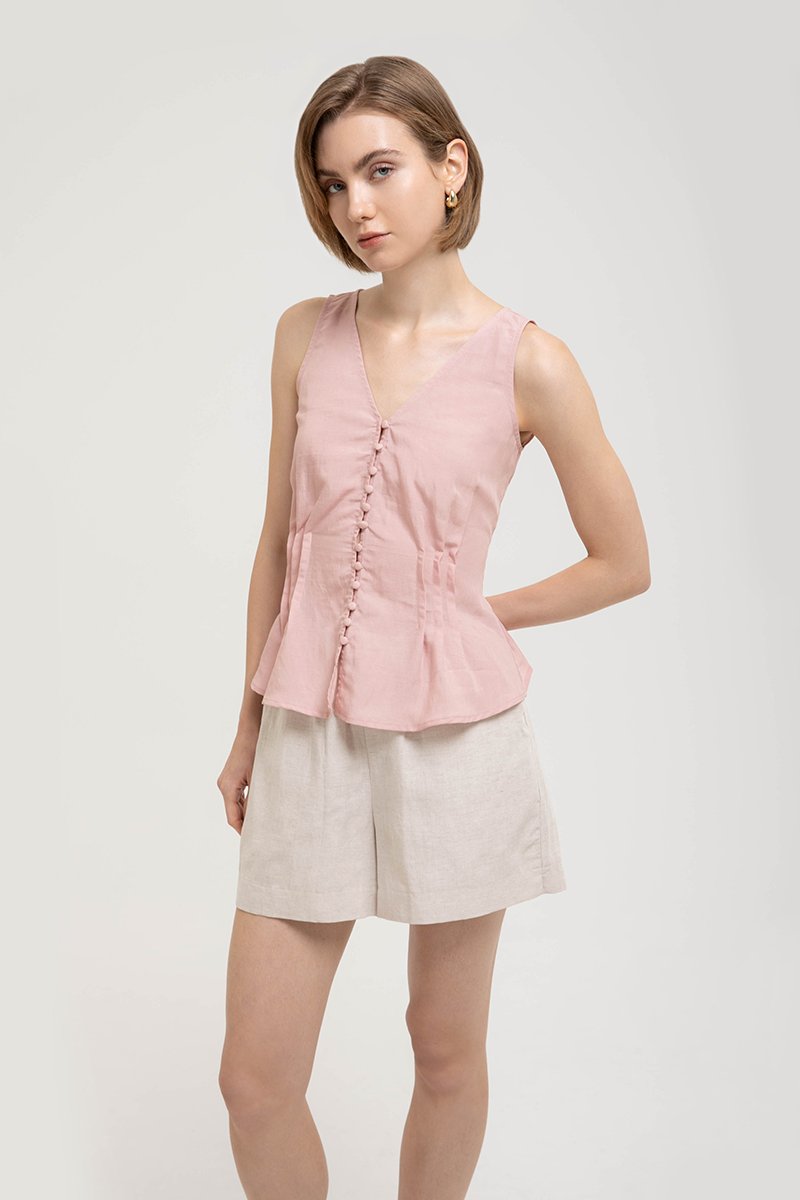 VIENNA BUTTONDOWN PLEATED LINEN TOP