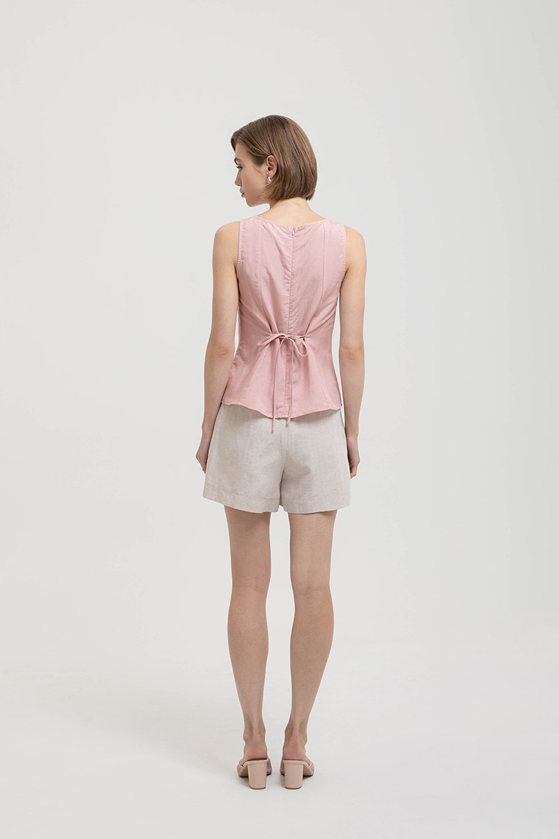 VIENNA BUTTONDOWN PLEATED LINEN TOP