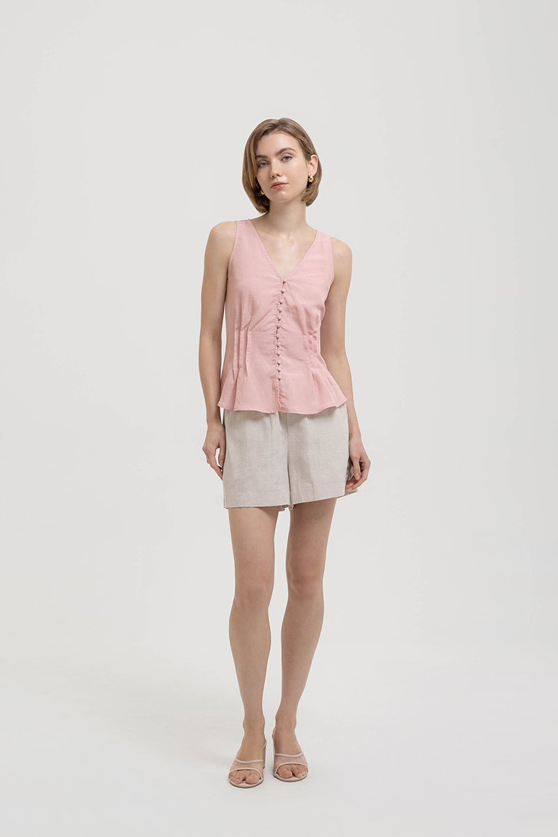 VIENNA BUTTONDOWN PLEATED LINEN TOP