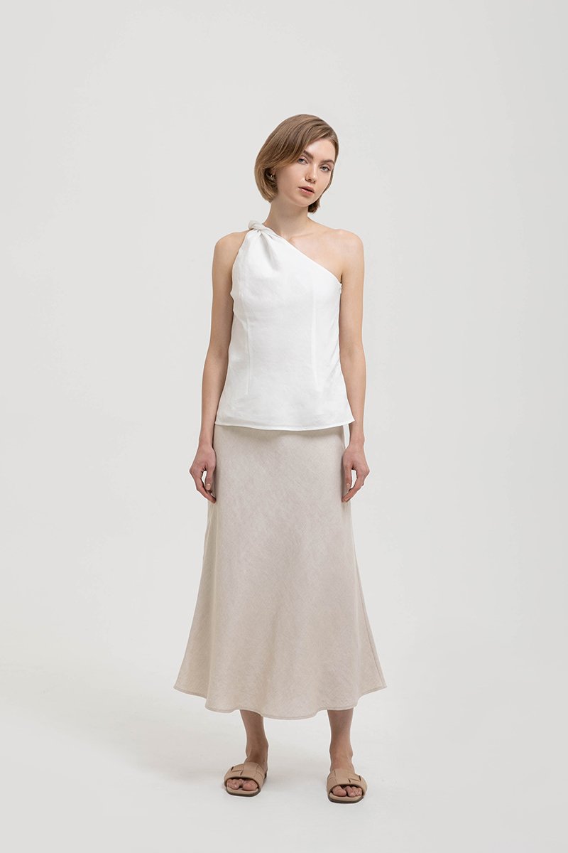 ANNETTE ONE SHOULDER TWIST LINEN TOP