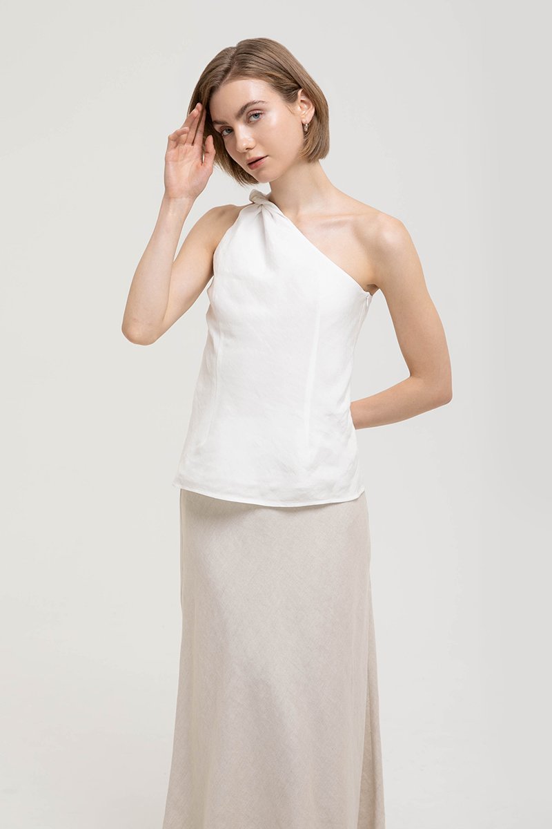 ANNETTE ONE SHOULDER TWIST LINEN TOP