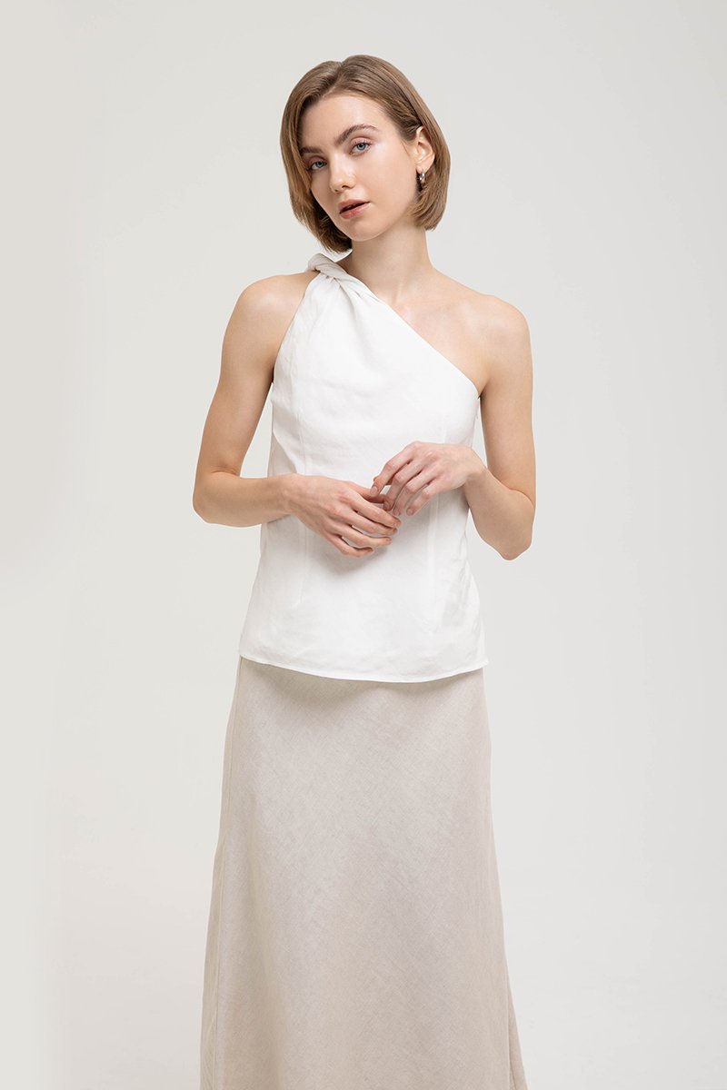 ANNETTE ONE SHOULDER TWIST LINEN TOP