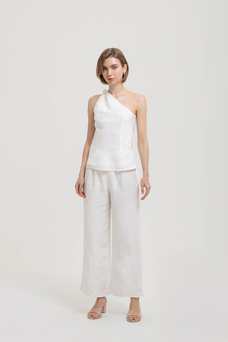 ANNETTE ONE SHOULDER TWIST LINEN TOP