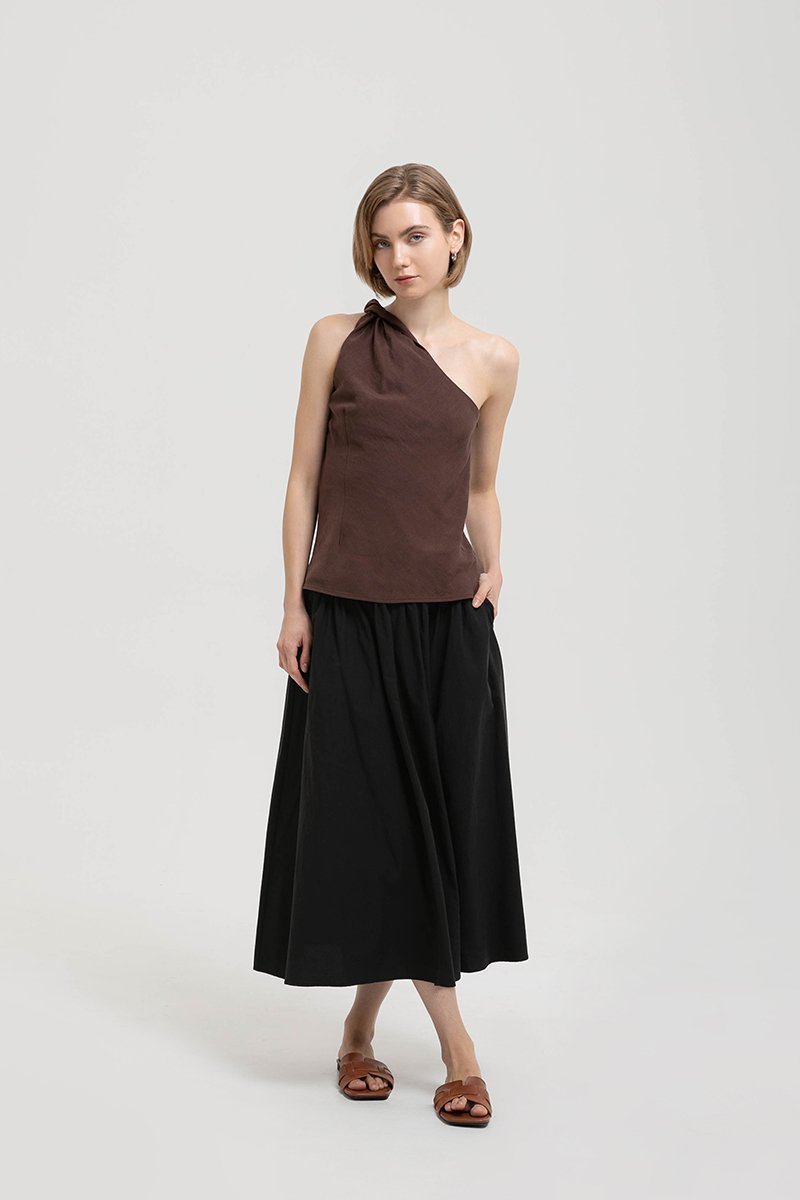 ANNETTE ONE SHOULDER TWIST LINEN TOP