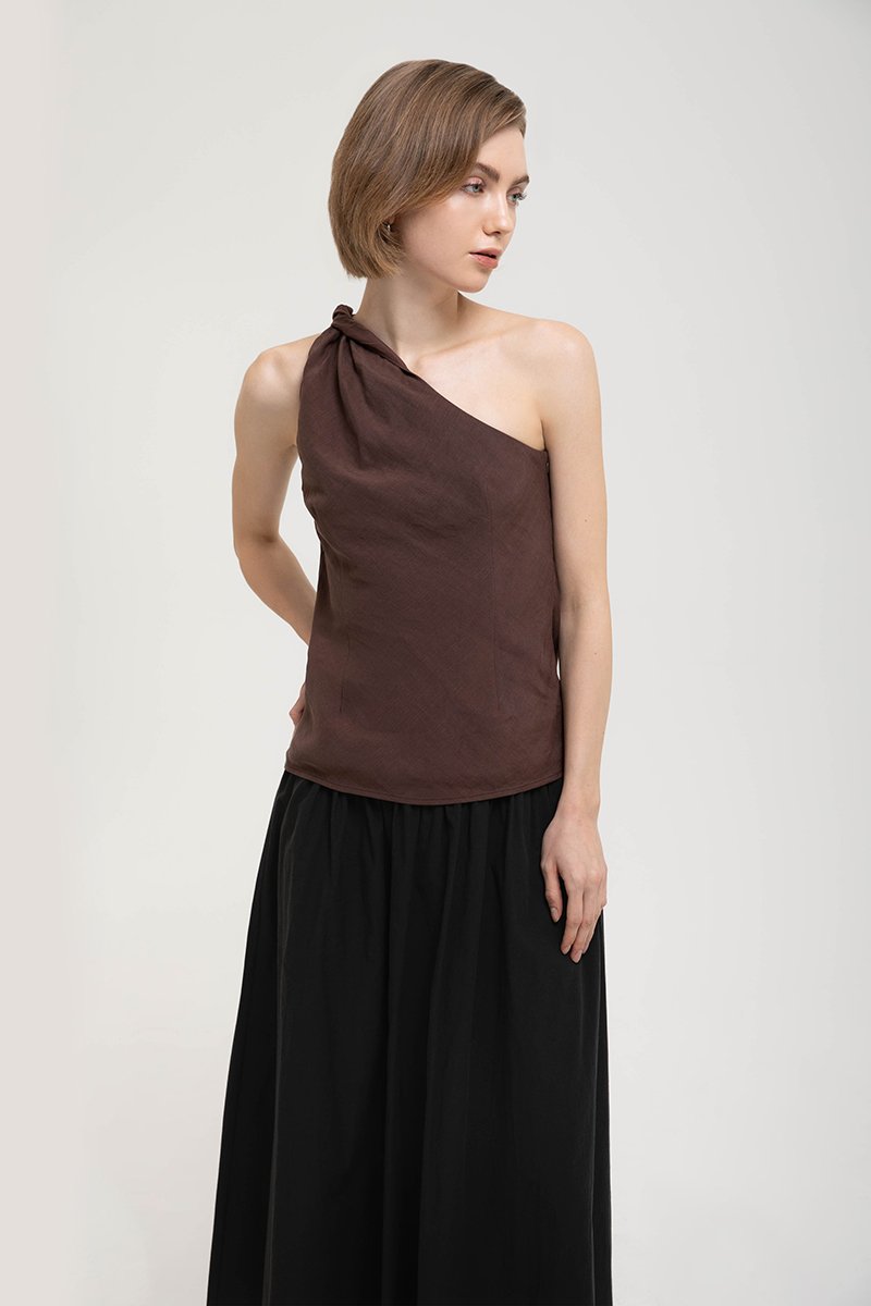 ANNETTE ONE SHOULDER TWIST LINEN TOP