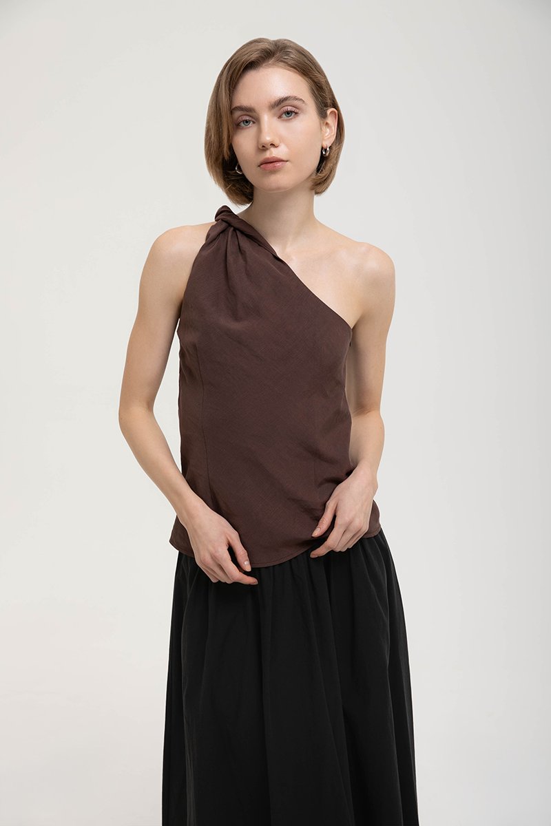 ANNETTE ONE SHOULDER TWIST LINEN TOP