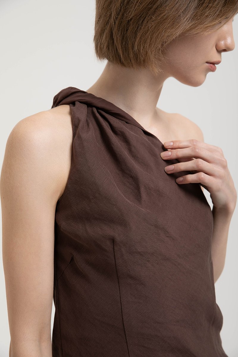 ANNETTE ONE SHOULDER TWIST LINEN TOP