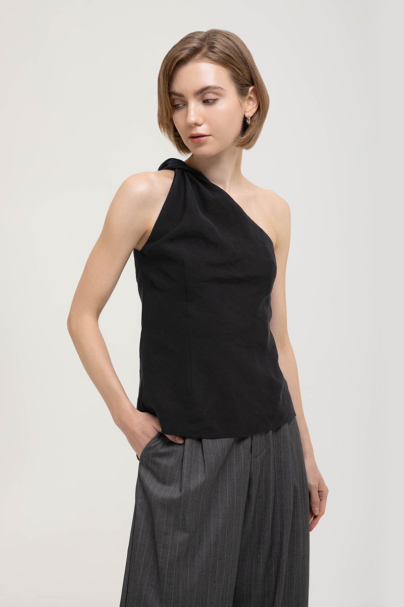 ANNETTE ONE SHOULDER TWIST LINEN TOP