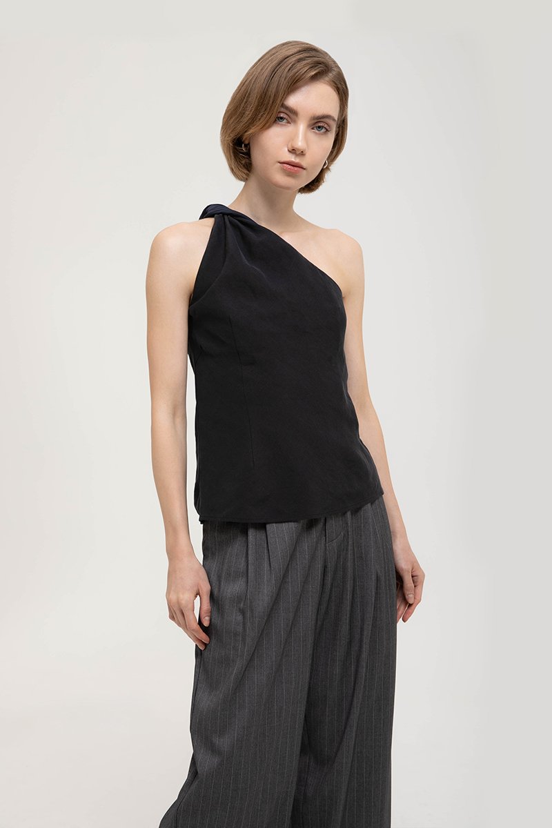 ANNETTE ONE SHOULDER TWIST LINEN TOP