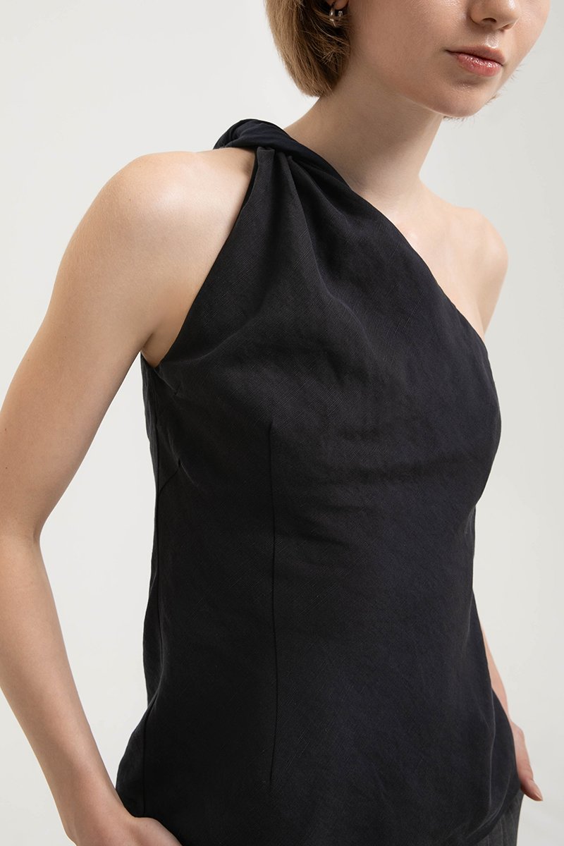 ANNETTE ONE SHOULDER TWIST LINEN TOP