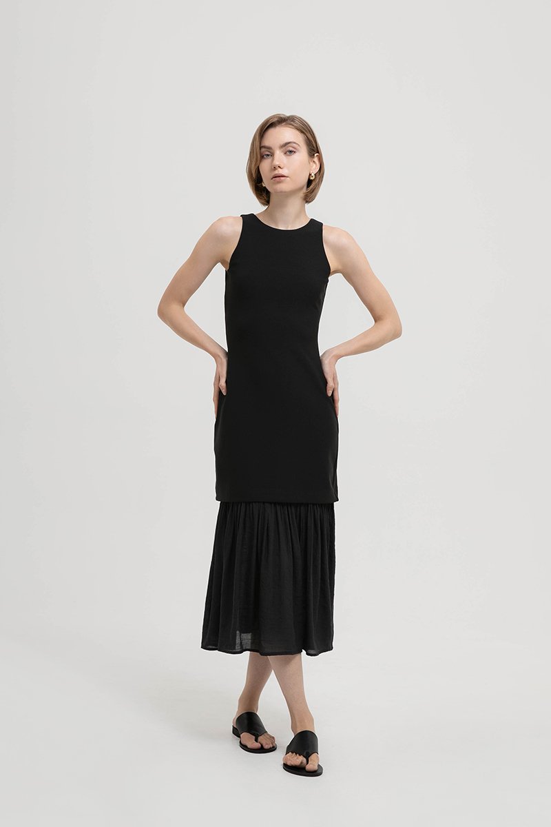 CASSIA SHEATH DRESS W REMOVABLE SHEER SKIRT