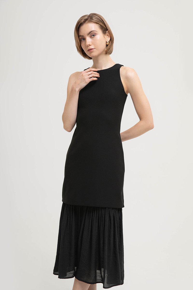 CASSIA SHEATH DRESS W REMOVABLE SHEER SKIRT