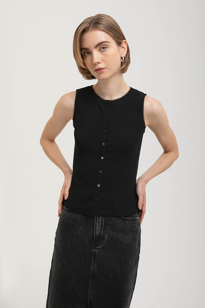 ALICIA LACE TRIM RIBBED KNIT TANK TOP