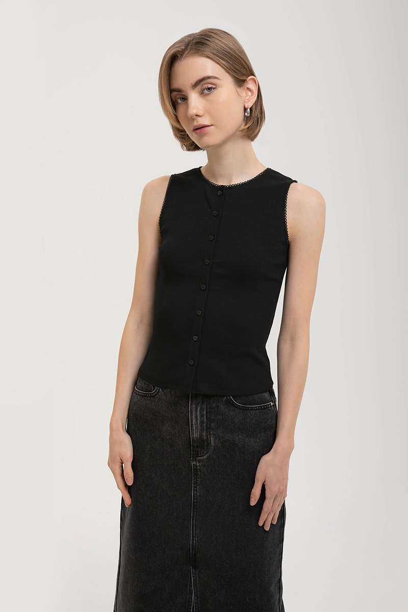 ALICIA LACE TRIM RIBBED KNIT TANK TOP