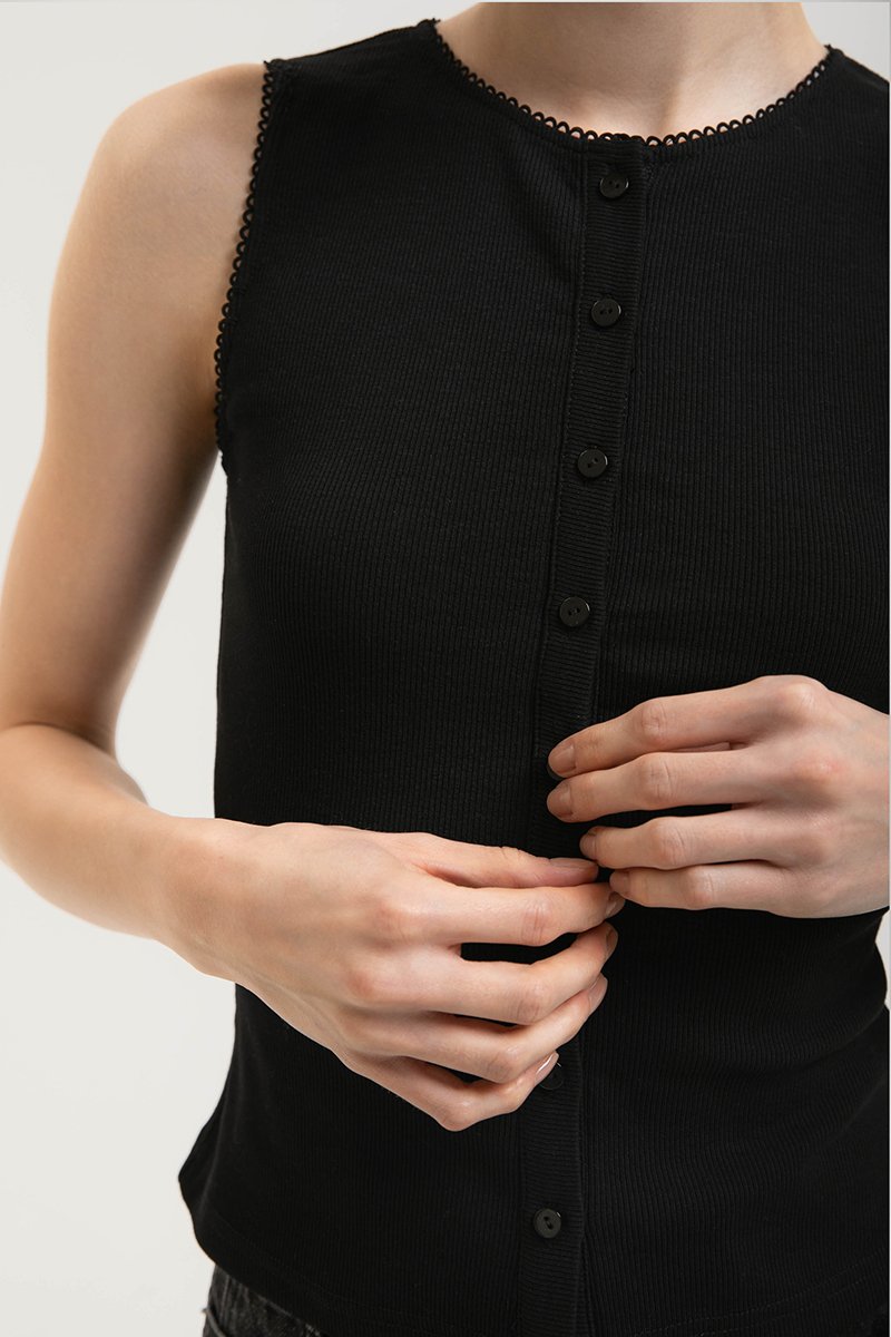 ALICIA LACE TRIM RIBBED KNIT TANK TOP