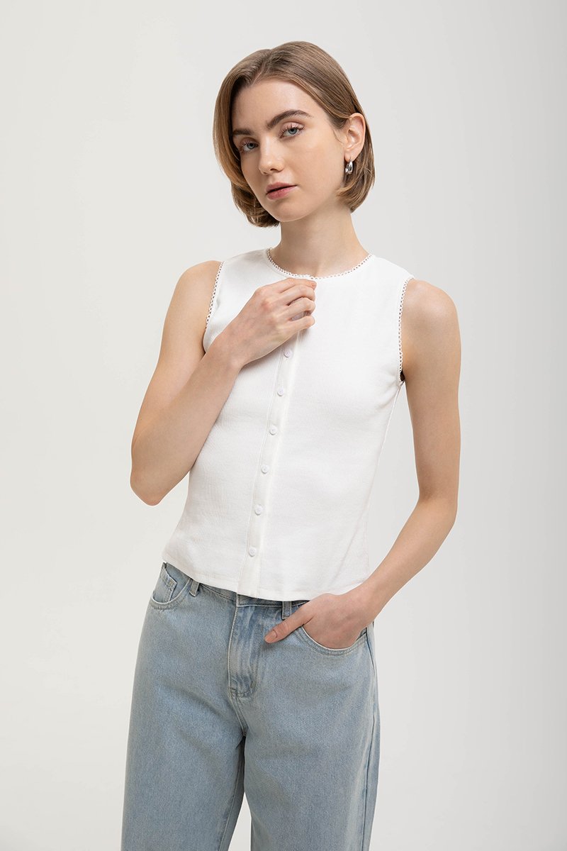ALICIA LACE TRIM RIBBED KNIT TANK TOP