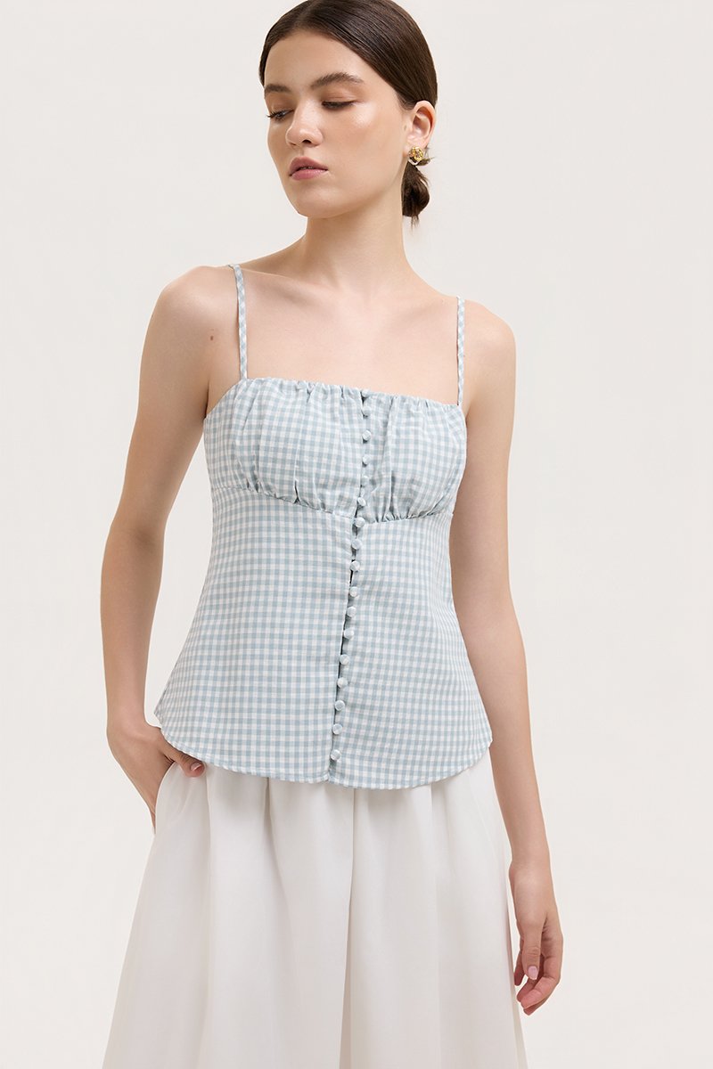 YULIA GINGHAM RUCHED PADDED CAMI TOP