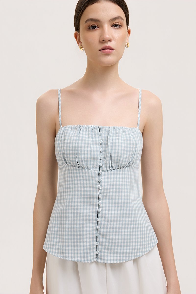 YULIA GINGHAM RUCHED PADDED CAMI TOP