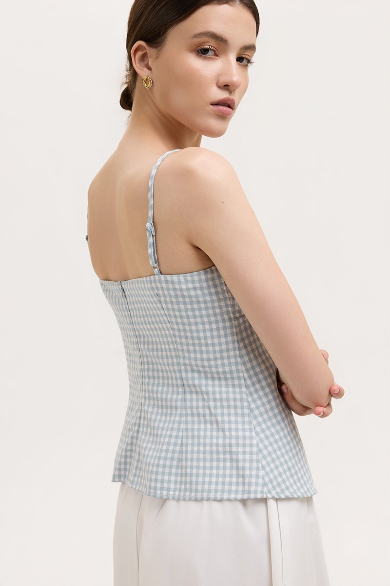 YULIA GINGHAM RUCHED PADDED CAMI TOP