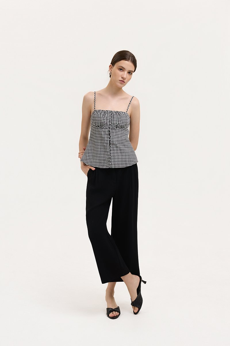 YULIA GINGHAM RUCHED PADDED CAMI TOP