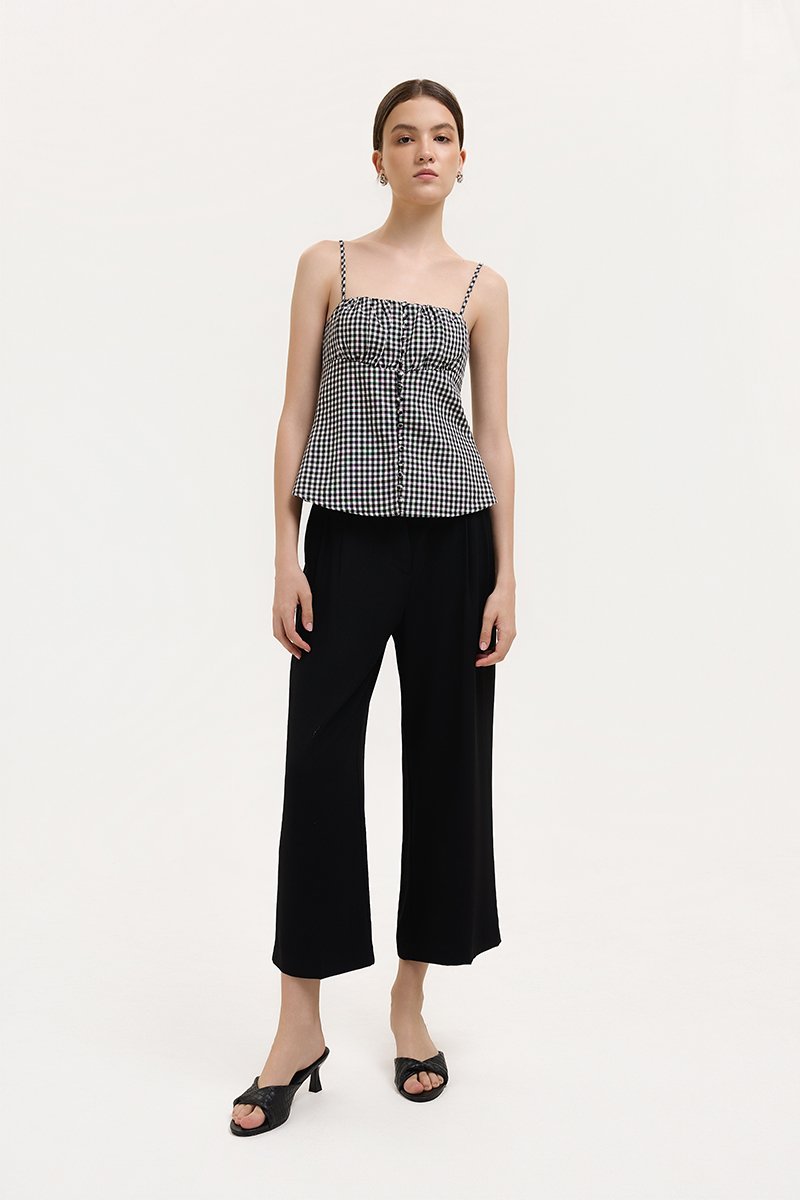 YULIA GINGHAM RUCHED PADDED CAMI TOP