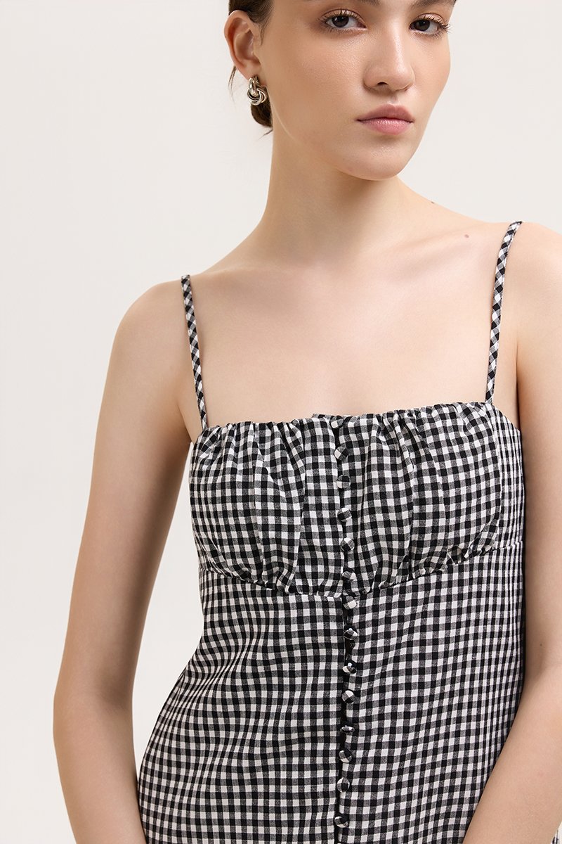 YULIA GINGHAM RUCHED PADDED CAMI TOP