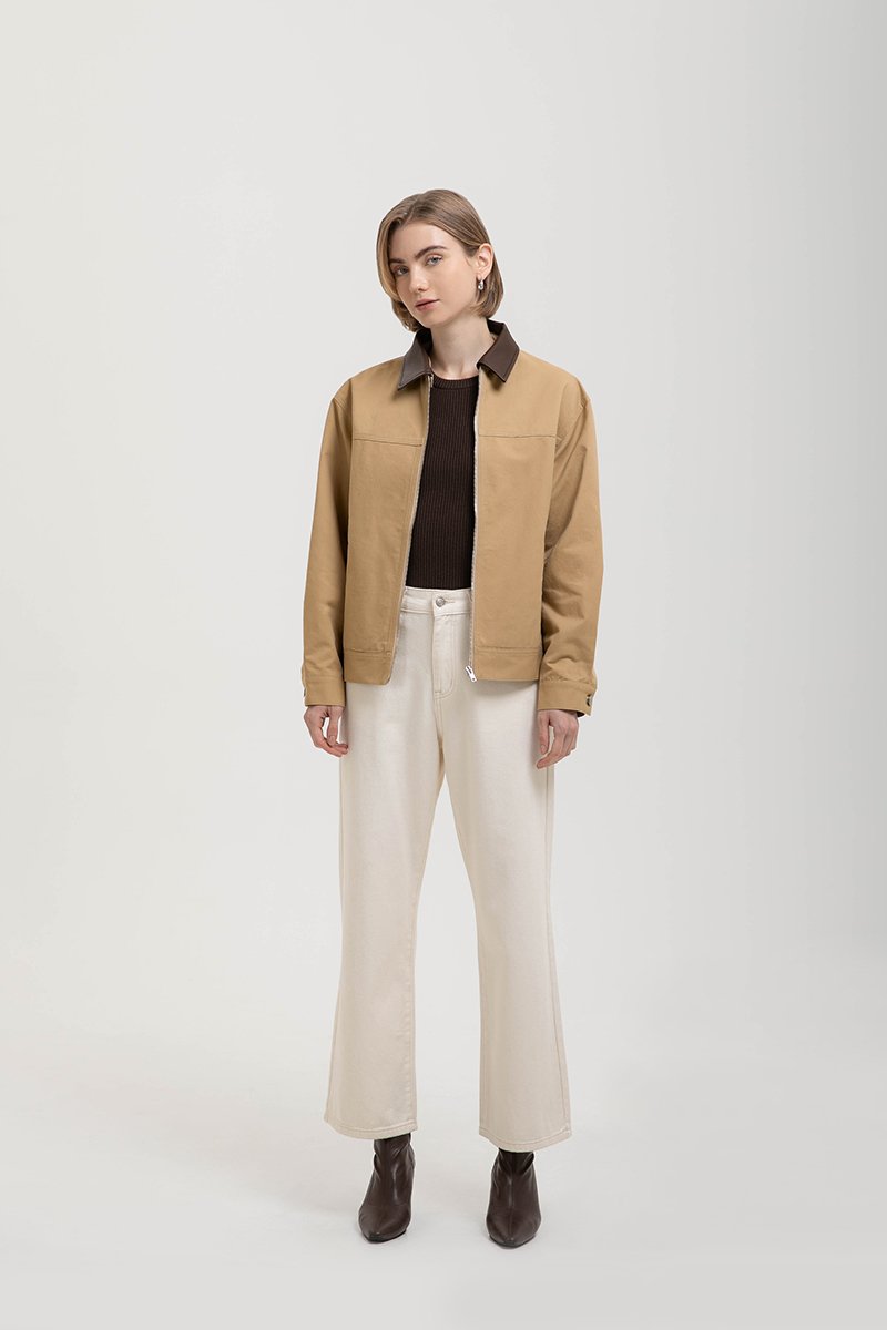 FRANKIE UTILITY BARN JACKET W REMOVABLE LEATHER COLLAR
