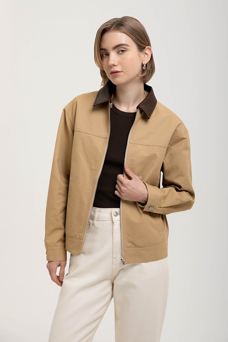 FRANKIE UTILITY BARN JACKET W REMOVABLE LEATHER COLLAR