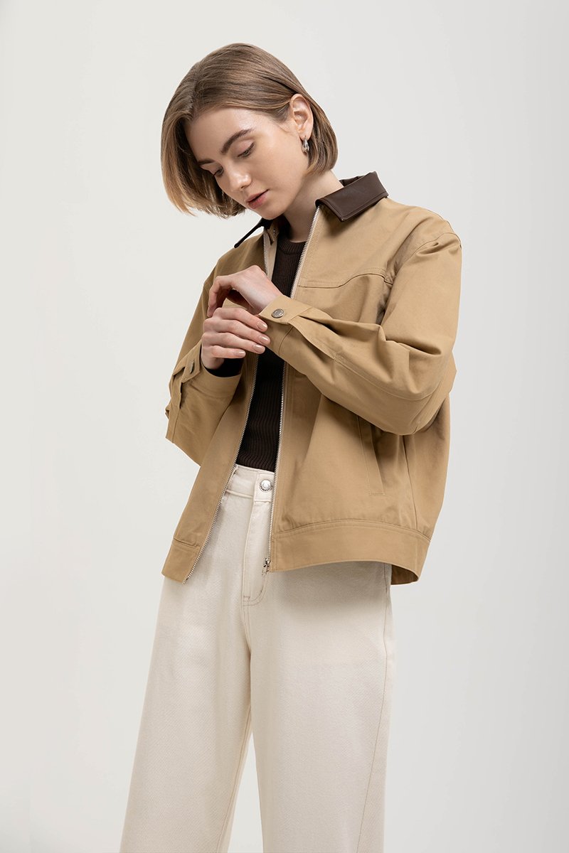 FRANKIE UTILITY BARN JACKET W REMOVABLE LEATHER COLLAR