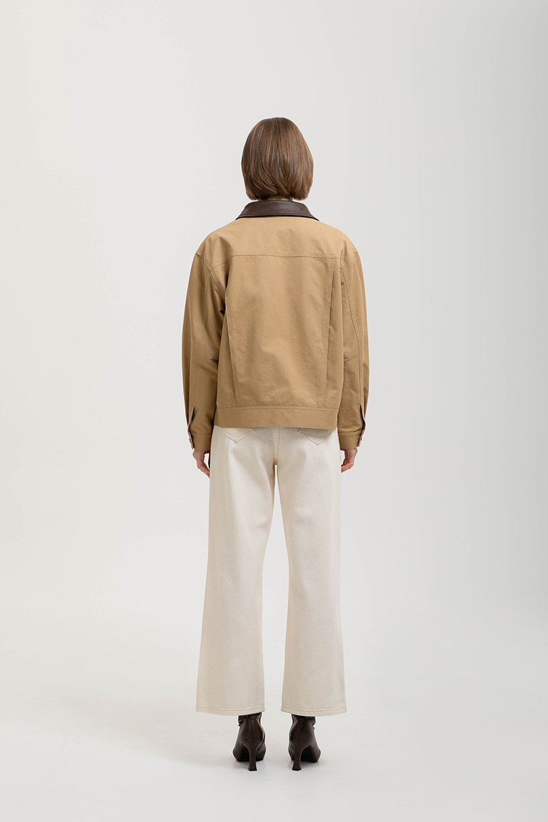 FRANKIE UTILITY BARN JACKET W REMOVABLE LEATHER COLLAR