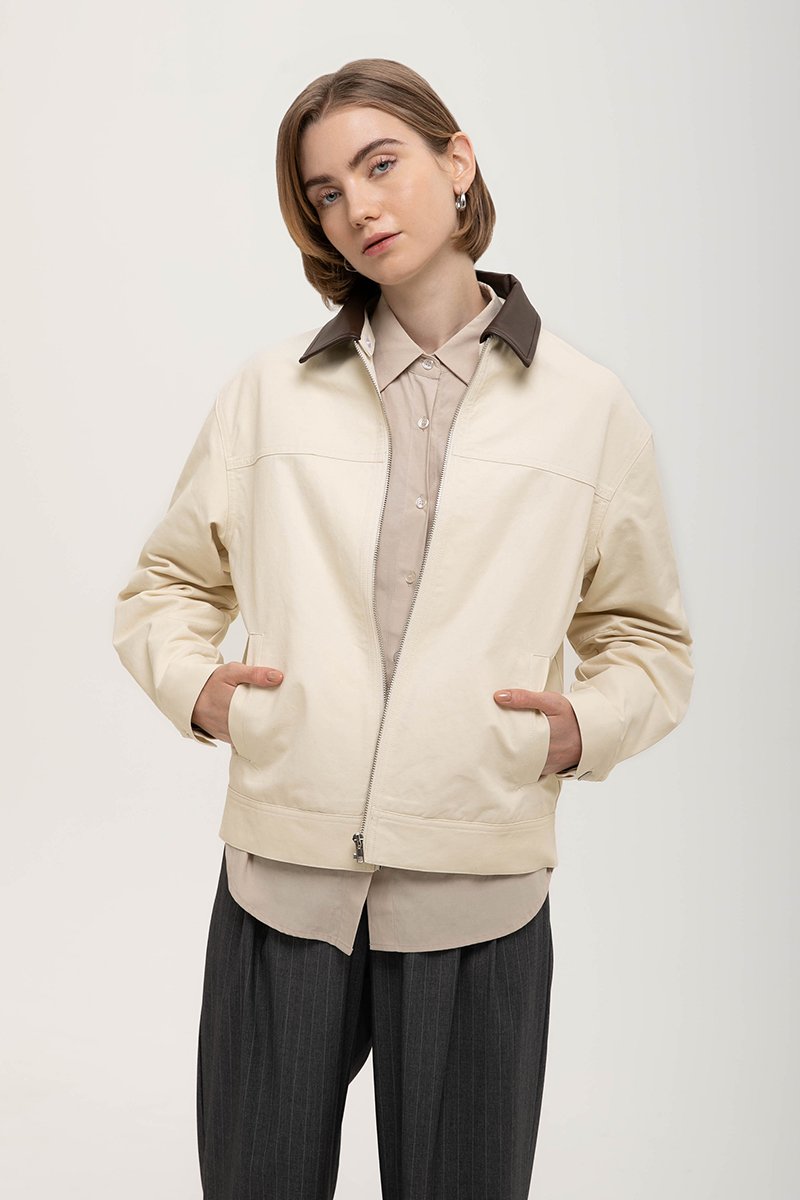 FRANKIE UTILITY BARN JACKET W REMOVABLE LEATHER COLLAR