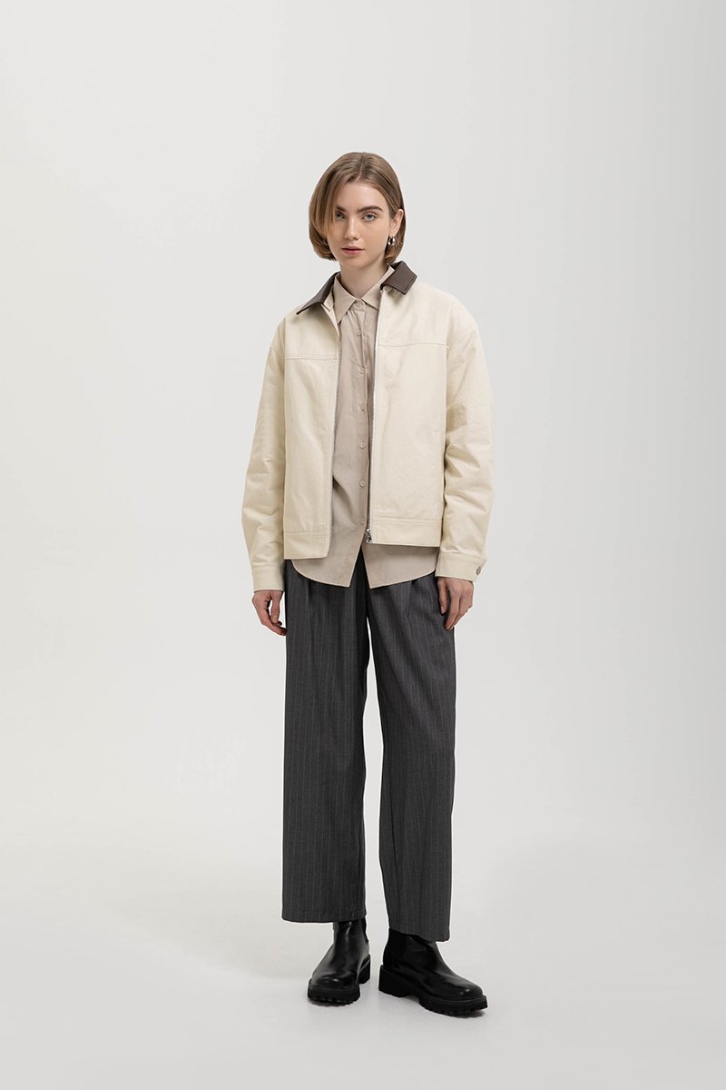 FRANKIE UTILITY BARN JACKET W REMOVABLE LEATHER COLLAR