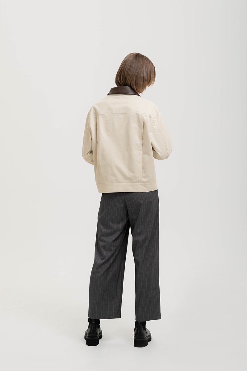 FRANKIE UTILITY BARN JACKET W REMOVABLE LEATHER COLLAR