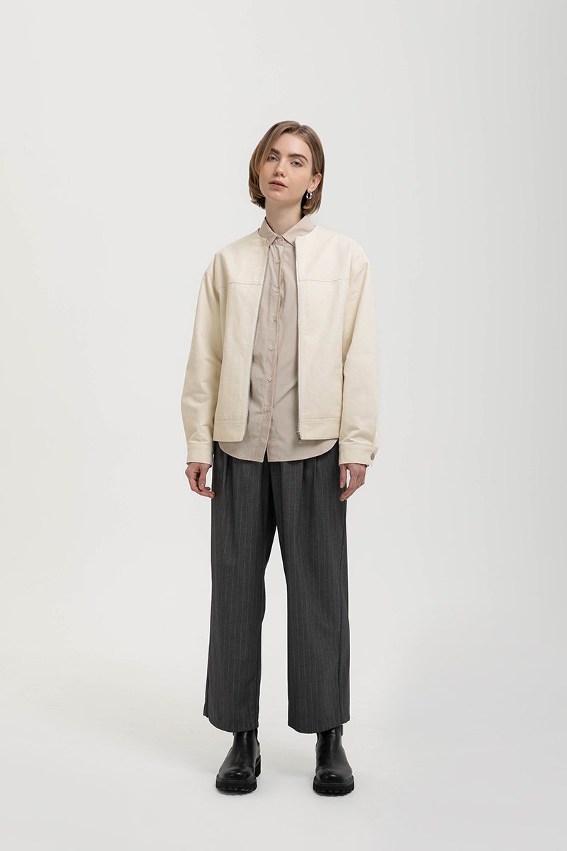 FRANKIE UTILITY BARN JACKET W REMOVABLE LEATHER COLLAR